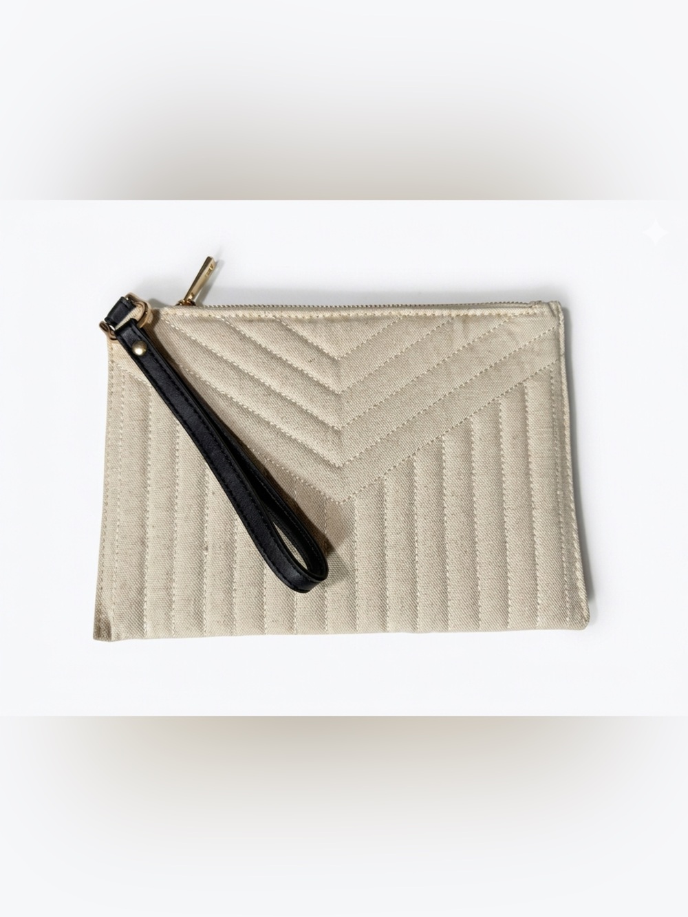 Wristlet - Quilted Beige with Black Strap